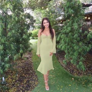 House of CB Naomi halter midi dress in olive size small
